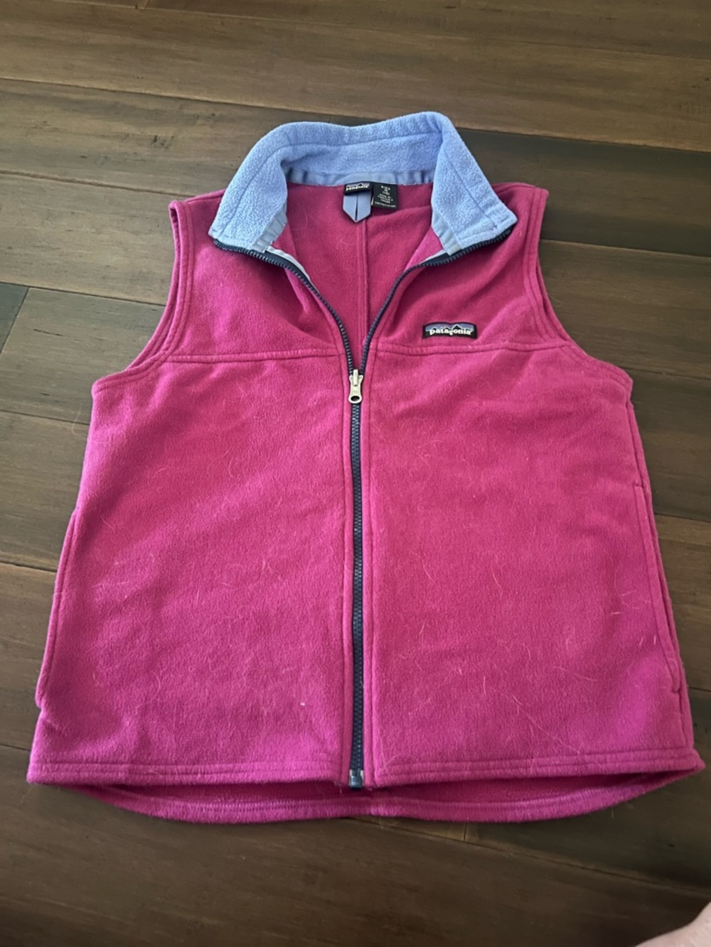 Patagonia Kids Magenta Fleece Vest with Light Blue Trim